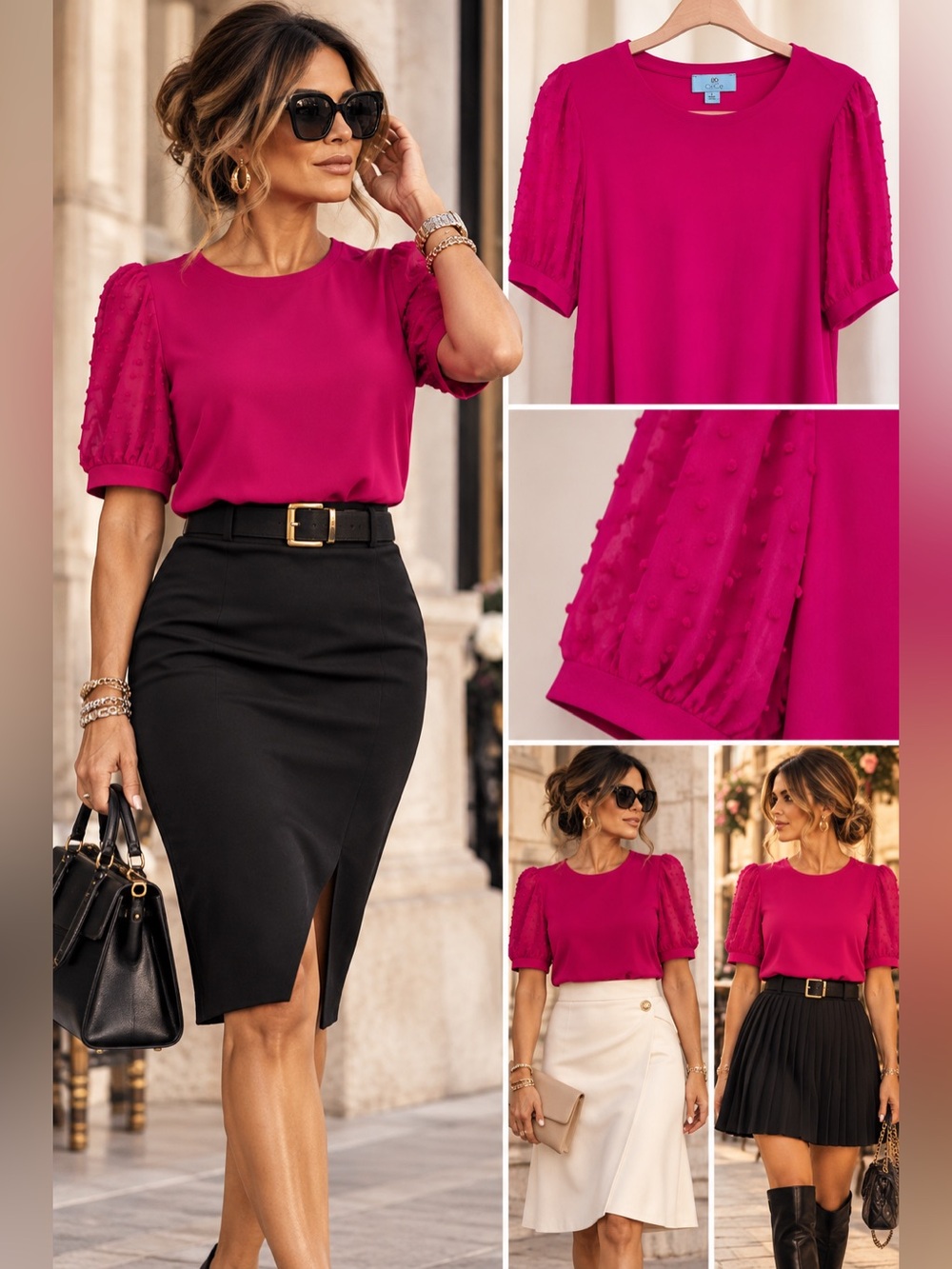 2216 CeCe Fuchsia Short Sleeve Top